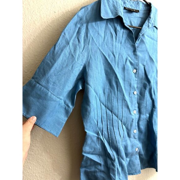 Women's Lafayette 148 Button Down 3/4 Sleeve 100% LinenTop Size 12 - Picture 3 of 5